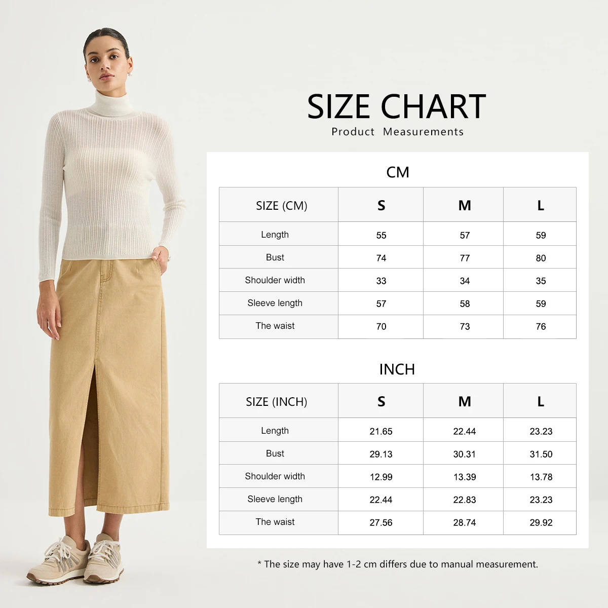 BY3621692 Women's Turtleneck Wool Blend Cable Knit Long Sleeve Pullover Cuff Chain Detail Subtle Shimmer Slim Fit Early Autumn view 6