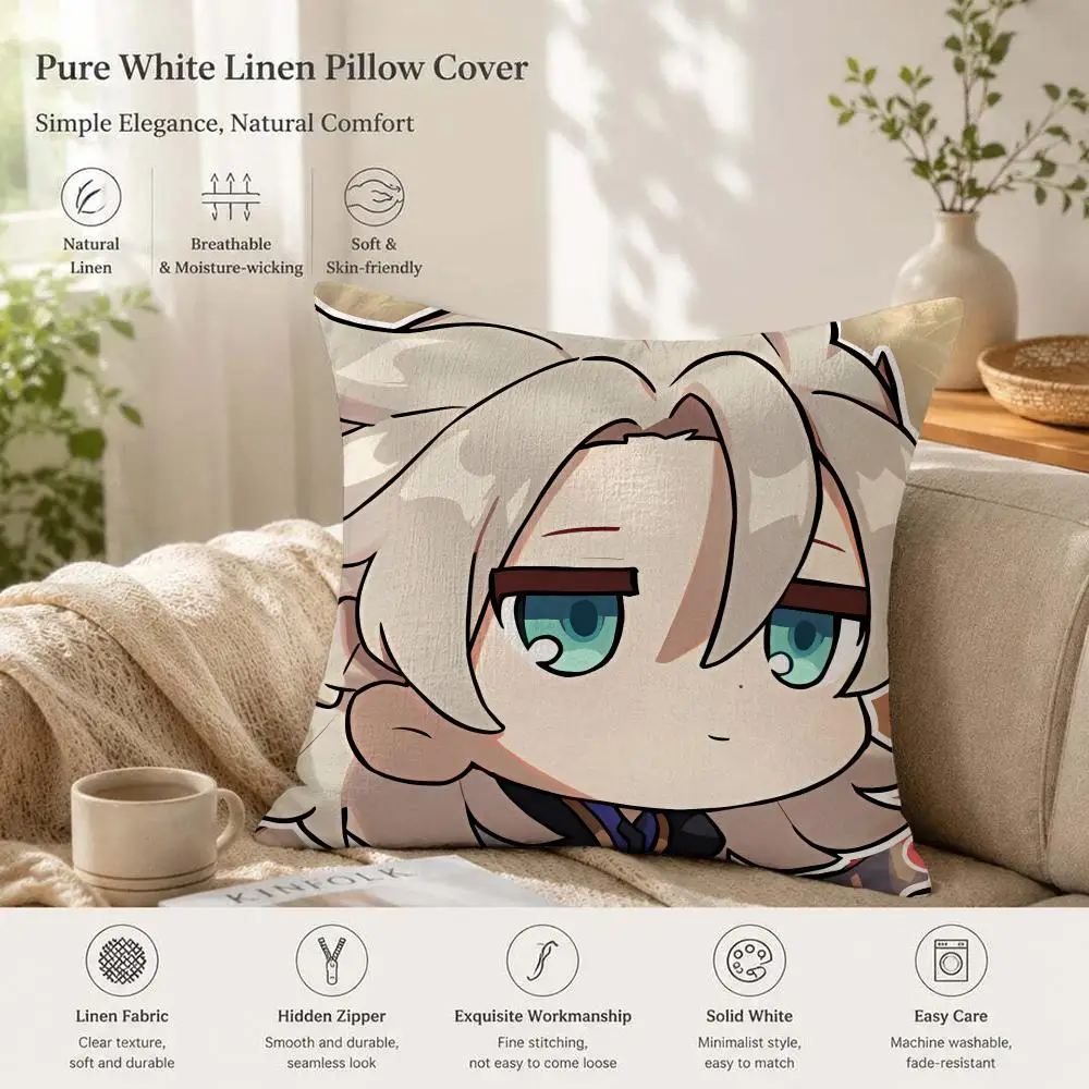 Albedo Cute Genshin Game Cushion Cover 1/4PCS Linen Sofa Couch Bedroom Living Room Home Office Decor Pillow Case
