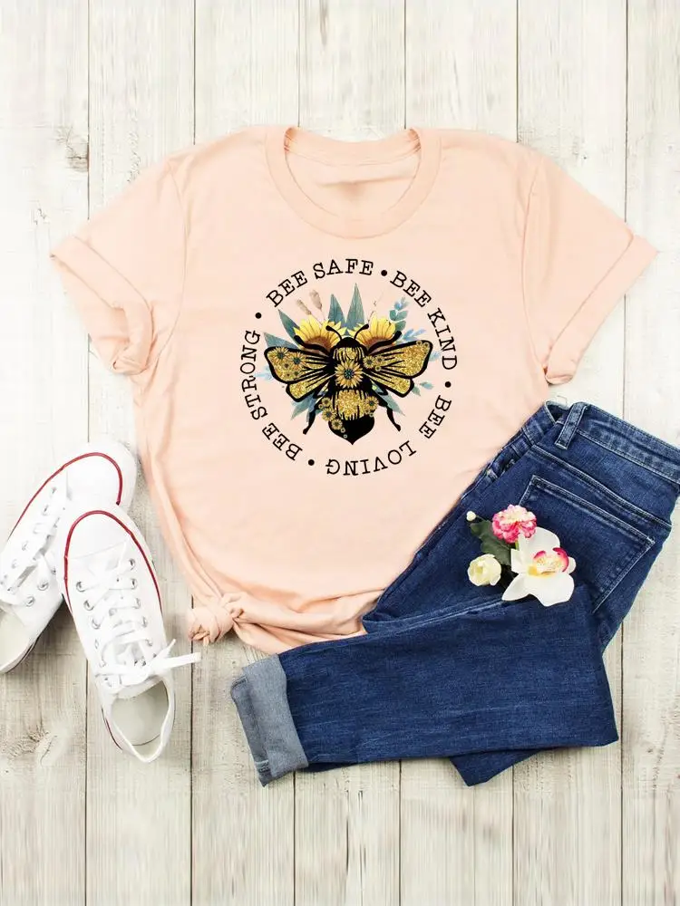 Clothing T-shirts Women Short Sleeve Fashion Summer Bee 90s Style Trend Graphic Tee Print Cartoon Shirt Female T Top