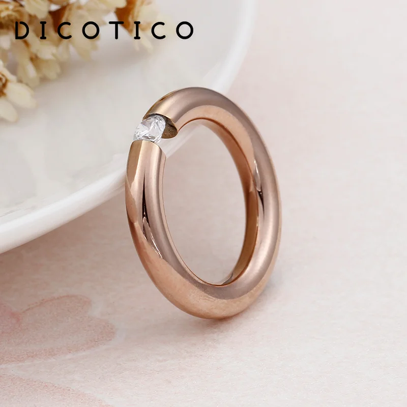 Gold Color Rings For Women Girls Stainless Steel Smooth 3/4mm Width Cubic Zircon Finger Rings Wedding Bands Party Women Jewelry