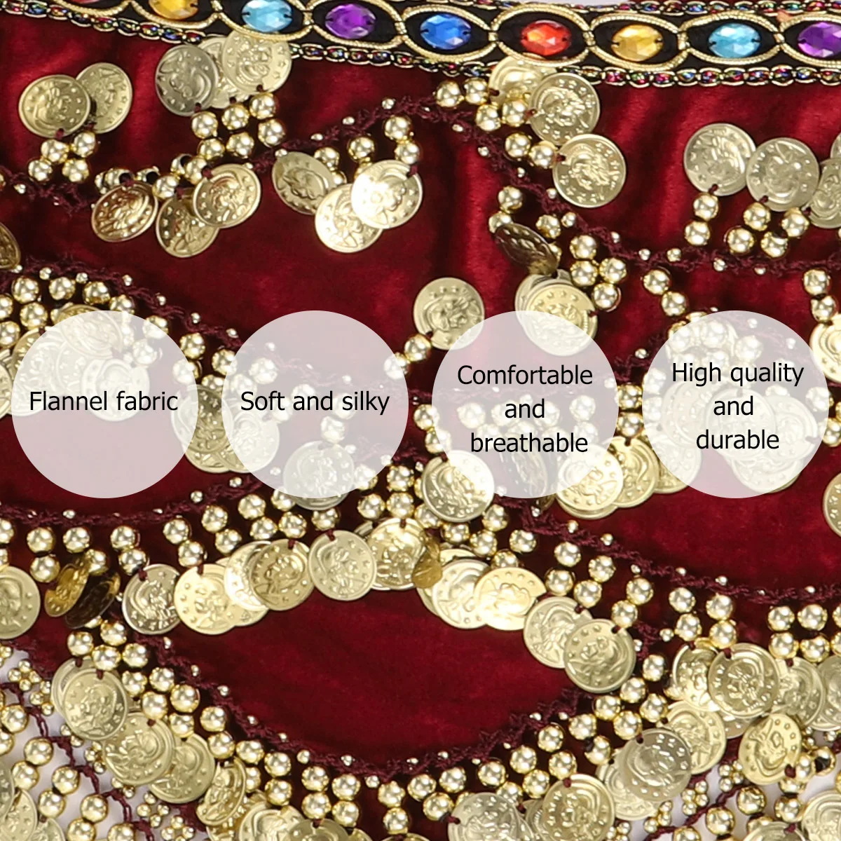 สายคาดเอวสำหรับเต้นระบำหน้าท้อง สีแดงเข้ม สวยงาม น้ำหนักเบา ประดับเหรียญ สำหรับผู้หญิง เพื่อแสดงความเป็นผู้หญิง