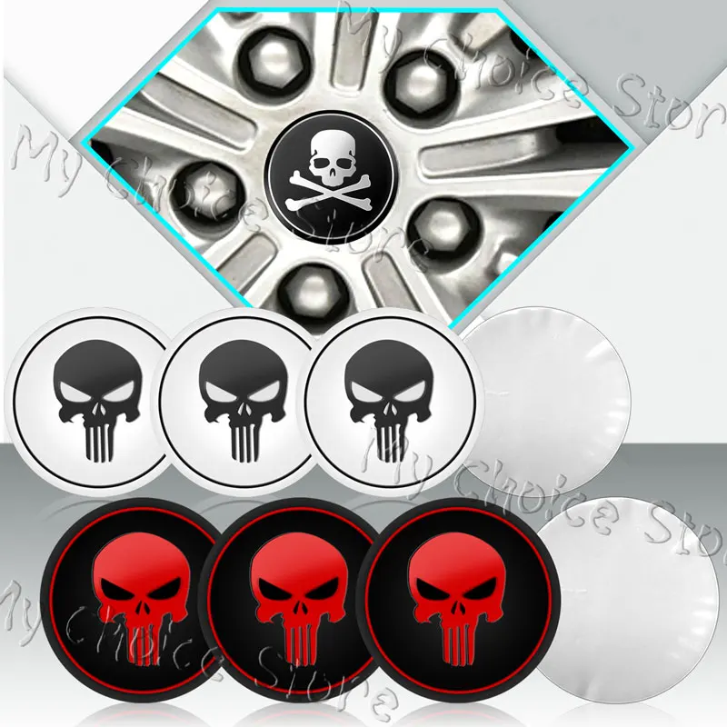 Universal Auto Decor 4Pcs 56mm Skull Emblem Car Wheel Center Hub Cap Rim Hub Dustproof Cover Sticker Car Styling Accessories