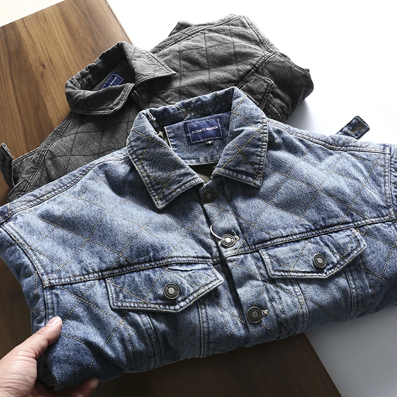 

Retro American Style Men's Casual Loose Fit Cotton Lined Denim Jacket Vintage Washed Warm Outerwear Youth Fashion Winter Coat