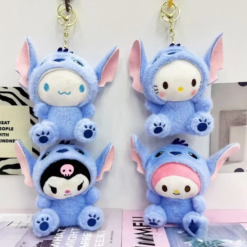 Sanrio Hello Kitty Plush Stitch Disney Cinnamoroll  Kuromi Items Cartoon Deco Bags Peluche Keychain Pendant Soft Anime Gift