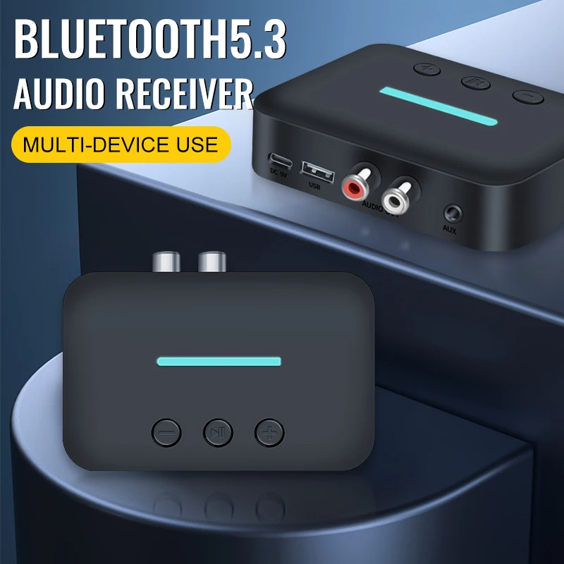 USB Bluetooth 5.3 Audio Receiver Adapter Wireless Stereo Music 3.5mm AUX R/L RCA Support U-Disk Playback For Desktop Speaker Amp