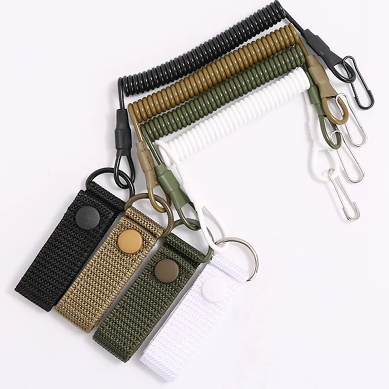 Elastic Lanyard Rope Tactical Anti-lost Military Spring Safety Strap Gun Rope For Key Ring Chain Flashlight Hunting Accessories