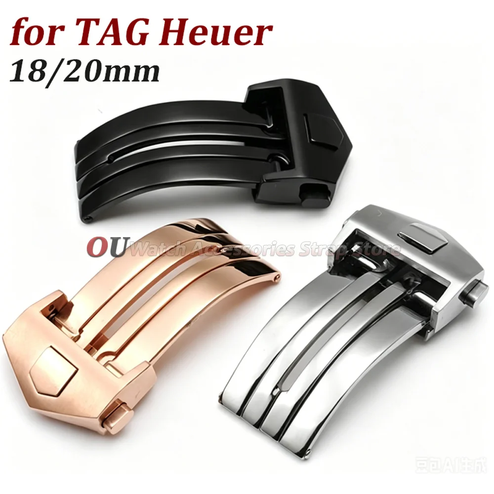 18mm 20mm Stainless Steel Folding Clasp for TAG Heuer Strap Watch Buckle for Leather Silicone Men Watchband Double Button Clasps