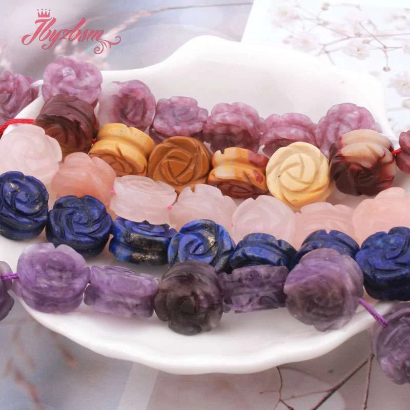 14mm Natural Quartz Lapis Lepidolite Beads Flower Shape Natural Stone Beads For Women Necklace Bracelet Jewelry Making 5 pc/15\