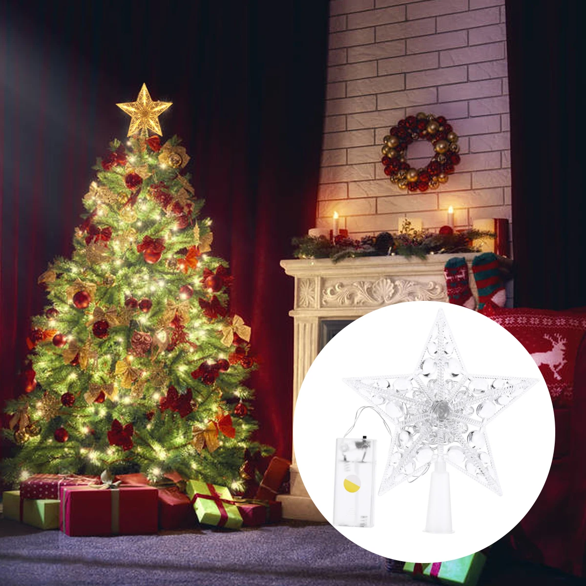 

Christmas Tree Outdoor Pentagram Lights Star Topper Treetop Toppers Decorations Vintage for