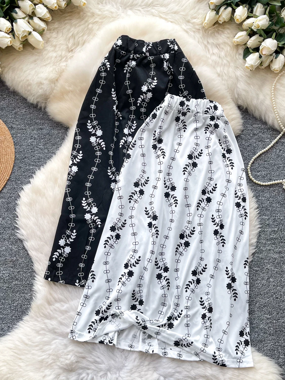 

Korean Style High Waist A-Line Print Skirt Women's Commute Midi Skirt Slimming plus Size City Commute Polyester Fiber