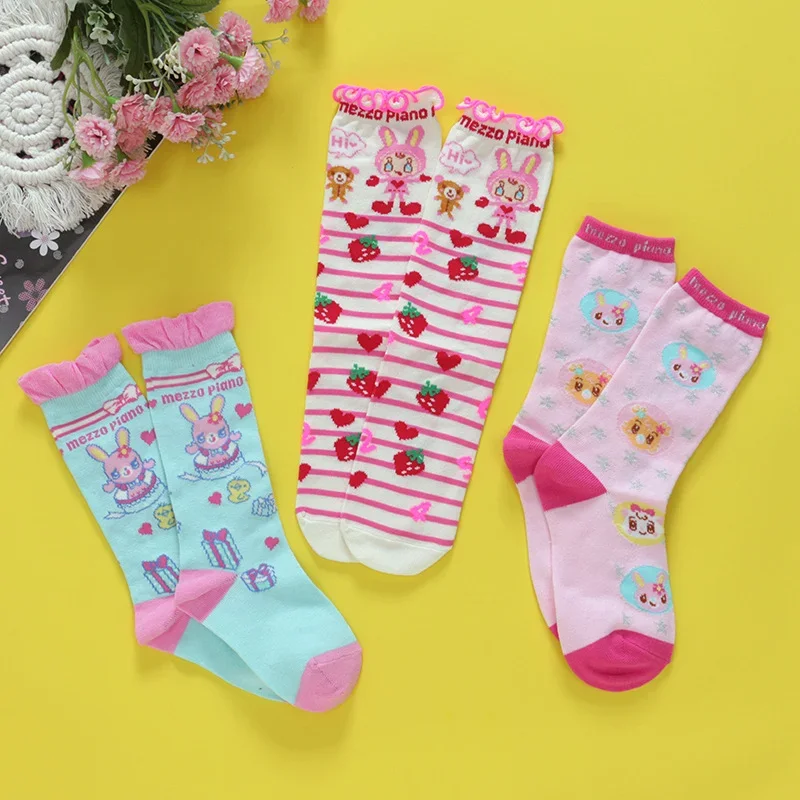 Japanese Girl Socks  Cartoon Cute Sweetheart Strawberry Rabbit Long Princess  Baby Girl Sock