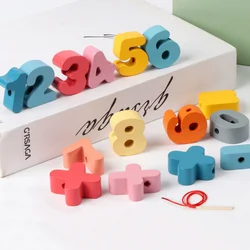 TongYueFun Kids Montessori Educational  Wooden Lacing Toy DIY Cartoon Animals Fruit Letter Digital Beads Threading Children Gift