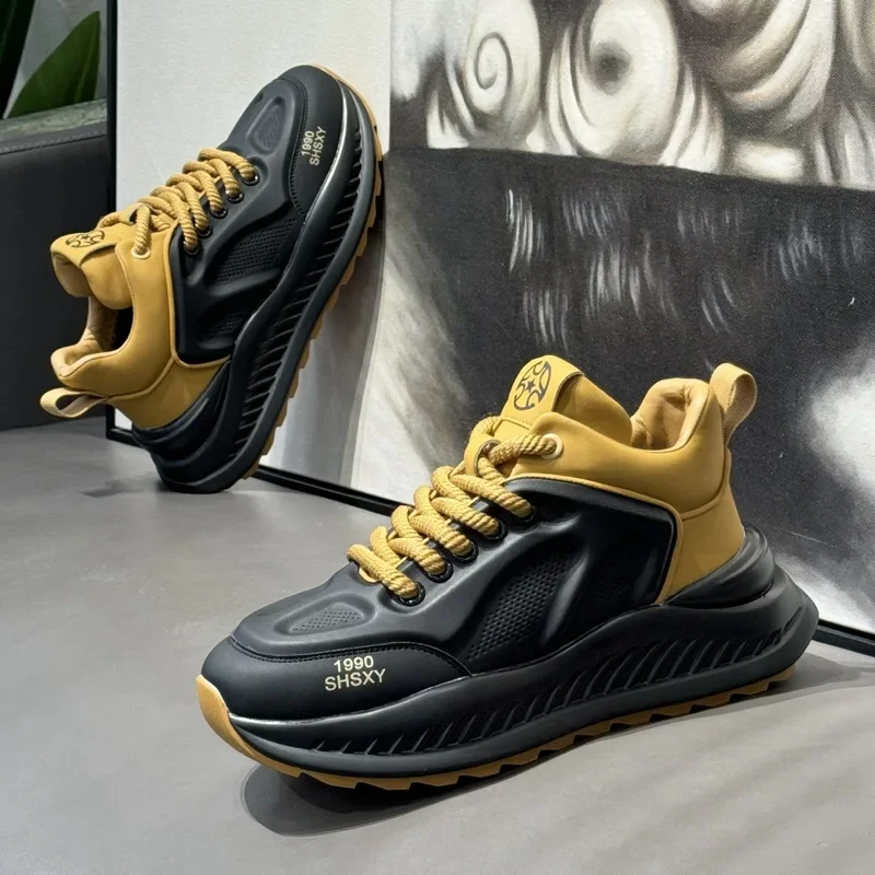 

Men's High Top Sneakers New Style Fashion Outdoor Breathable Casual Platform Shoes Microfiber Leather Upper Running Shoes Tênis
