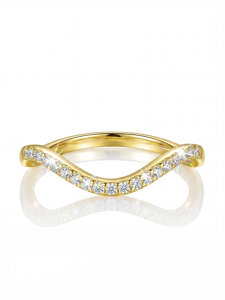 Schlichter klassischer Wellen-Moissanit-Diamant-Ehering für Damen, Verlobung, luxuriöser, hochwertiger Schmuck – Detail 5