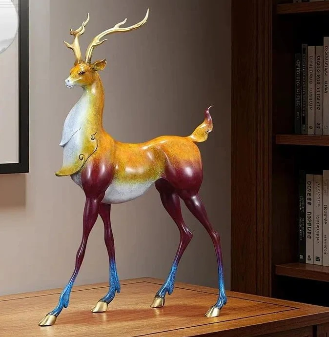 Chinese home living room wine cabinet nine-color deer brass sika deer ornament decoration housewarming gift