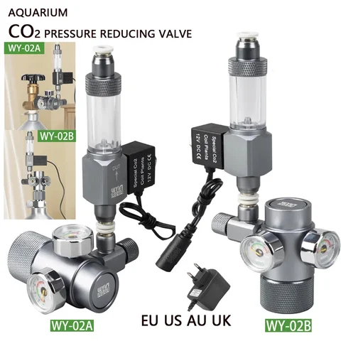 Aquarium DIY CO2 Pressure Reducing Valve Quick Insertion Bubble Gauge Electromagnetic Valve Fish Tank CO2 Regulator Equipment