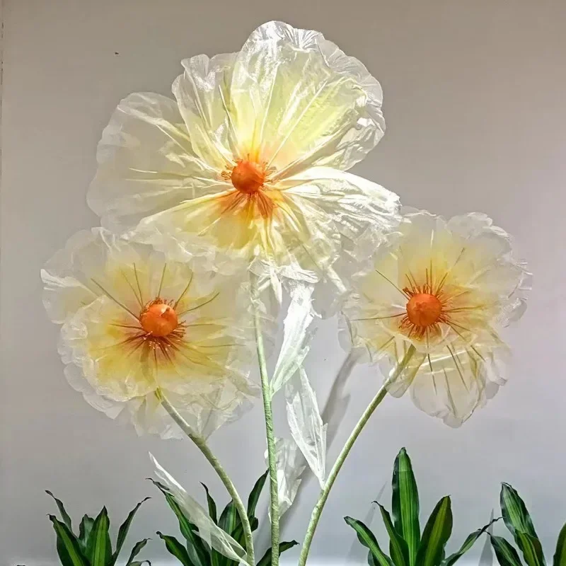 Wedding Decor Props 190cm Artificial Poppy Flowers Road Lead Flower Silk Yarn Flower Garden Decoration Window Display Home Decor
