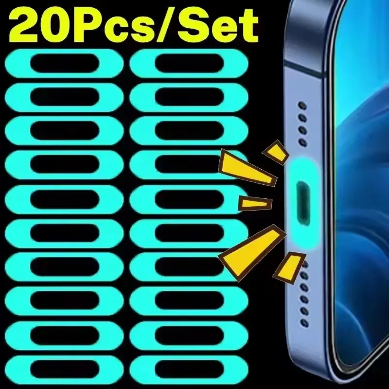 20/10/5PCS Phone Tablet Charging Port Luminous Protective Film For IOS Type-C Micro USB Universal Protector Fluorescent Stickers