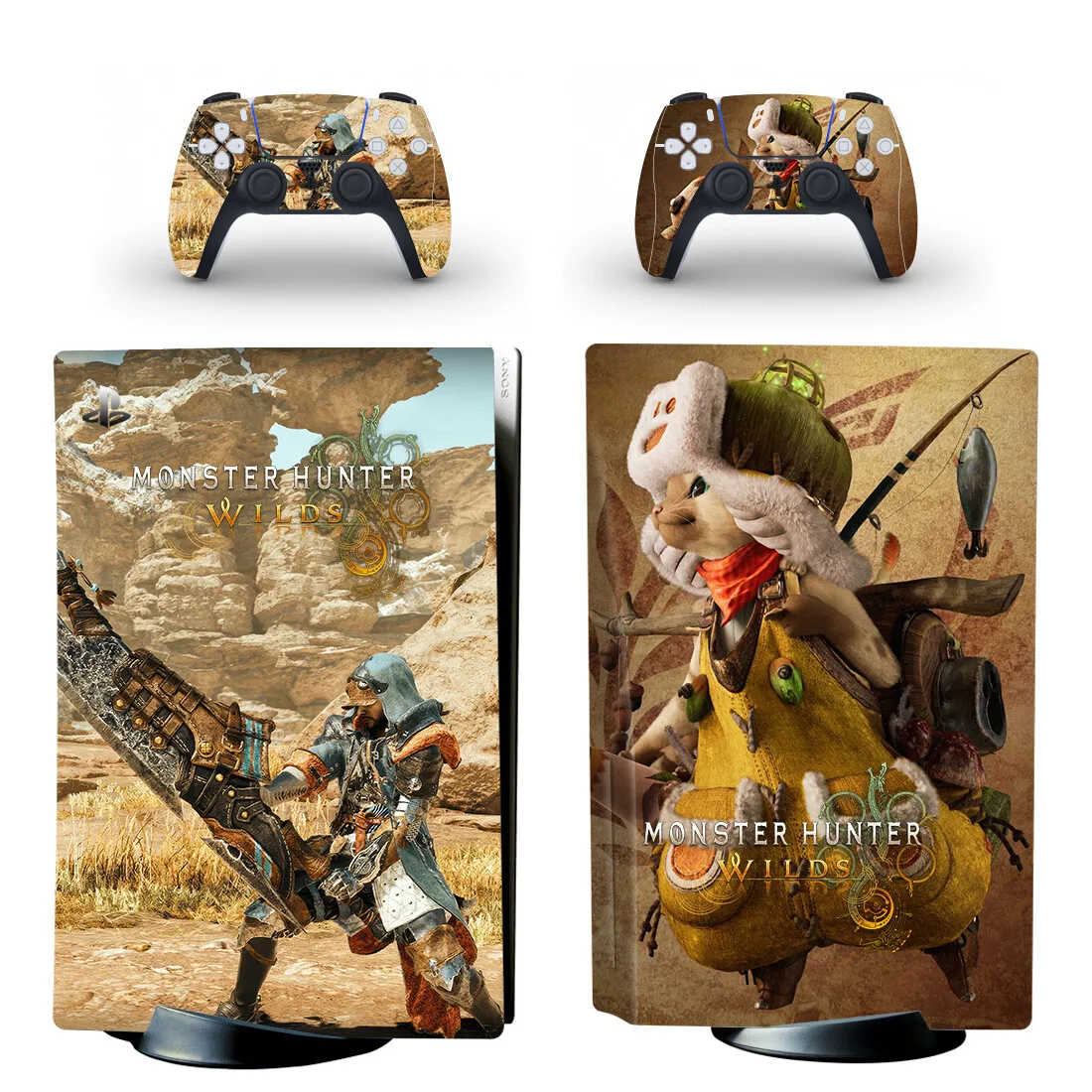 Monster Hunter Wilds PS5 القرص الجلد ملصق حامي غطاء لاصق لوحدة التحكم ووحدة التحكم PS5 القرص الجلد ملصق الفينيل