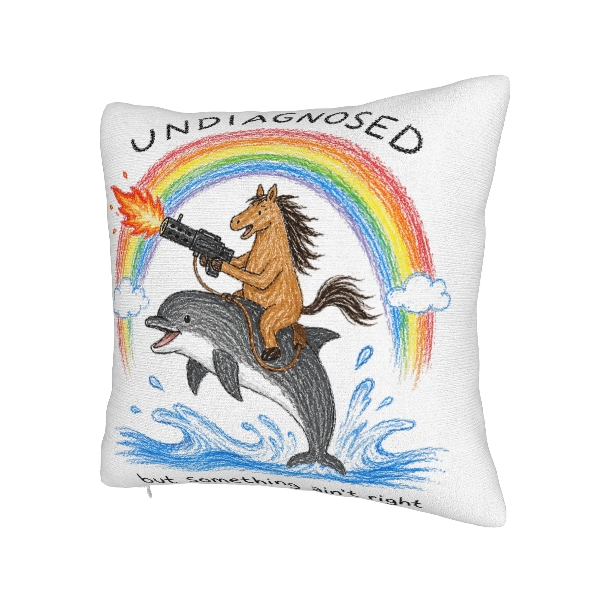 Undiagnosed But Something Ain't Right Funny Horse Dolphin Pillowcases  Morden Pillow Case For Sofa Home Decor Comfy Pillow Cover