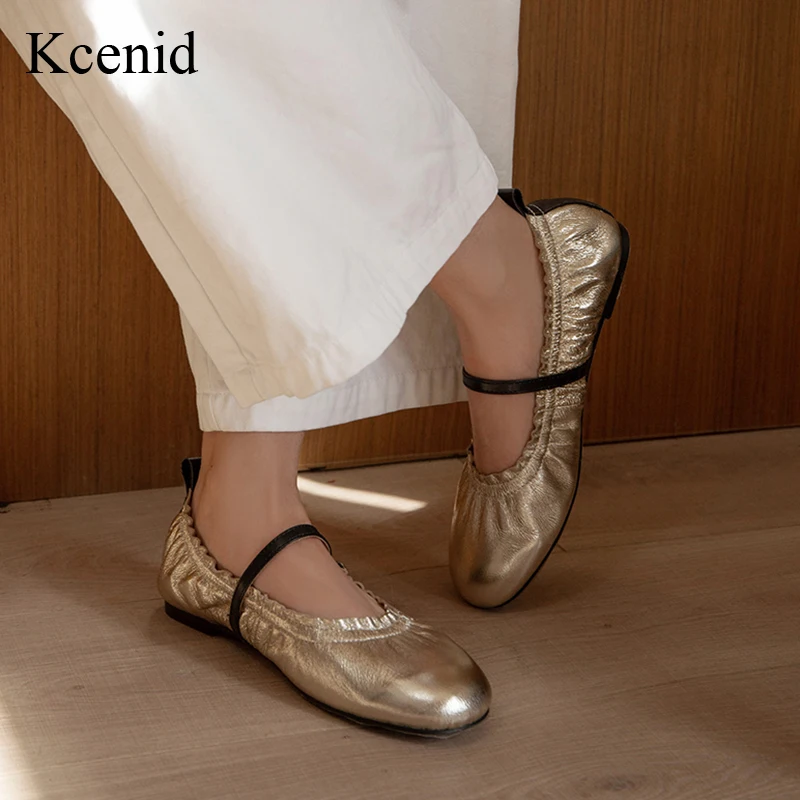 

Kcenid New Women Loafers Shoes 2025 Spring Summer Casual Mary Jane Flats Comfortable Woman Shoes Soft Leather Casual Flats Gold