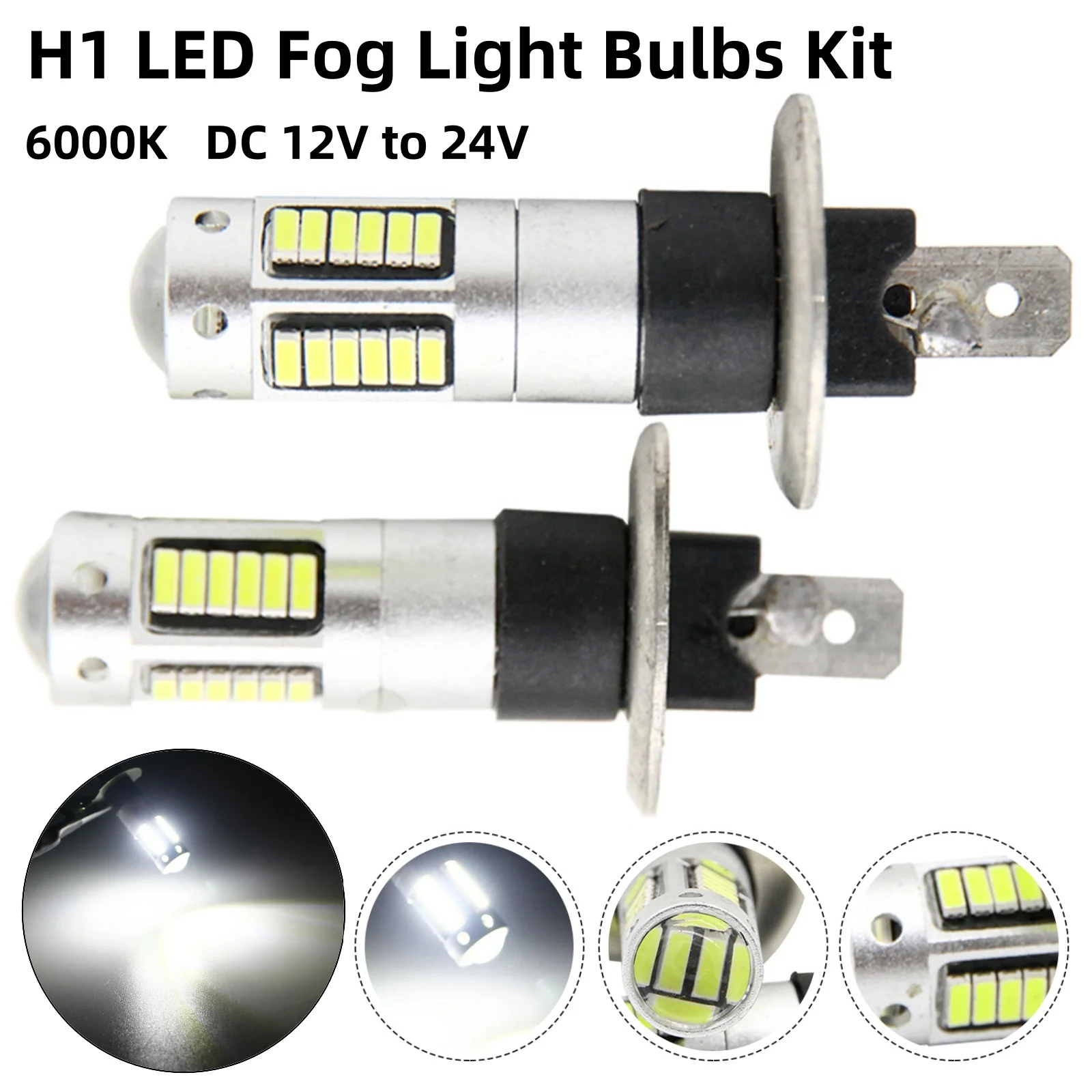 

2x Auto H1 LED Fog Light Bulbs Kits Daytime Running Light Fog Driving Bulb Conversion Kit DC 12V-24V 6000K DRL Chip High Power