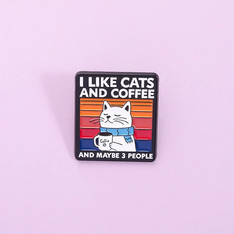 Creative Cartoon Coffee Cat Enamel Pins Fun Animal Striped Cat Tarot Card Brooches Lapel Badge Jewelry Gifts for Friends