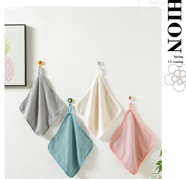 

High Density Small Hand Towel 30x30cm Pineapple Hanging Kitchen Cleaning Towel Handkerchief Solid Color Washing Cleaning Towel