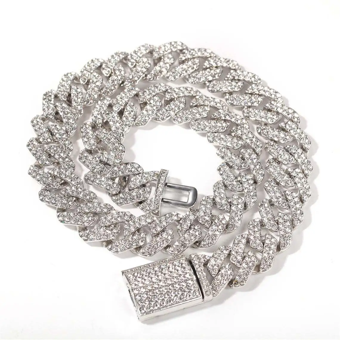 Hip Hop Jewelry Iced Out 925 Silver 13mm Two Rows Moissanite Cuban Chain Necklace