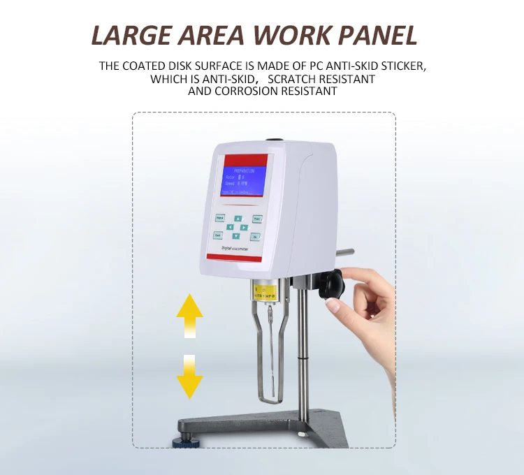 Digital rotational viscometer with temperature probe and data output testing