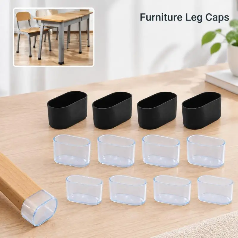16/8/4Pcs Oval Rubber Chair Leg Caps Non-Slip Floor Protectors Furniture Feet Covers Table Leg Pads for Hardwood Floor