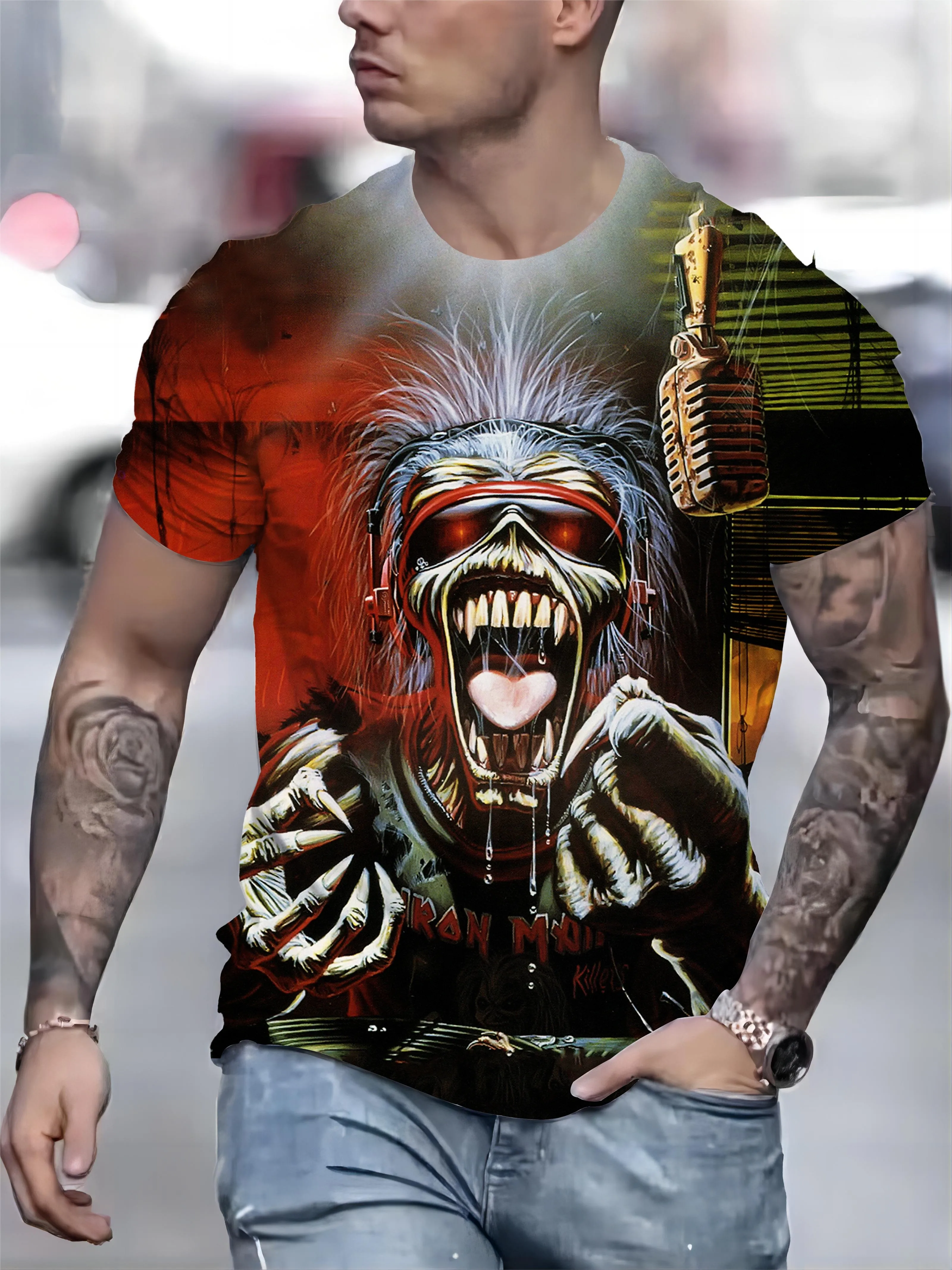 Bold Monster Graphic Tee for Plus Size Men - Summer-Ready, Comfortable Short Sleeves, Eye-Catching Design  A Stylish Must-Have image 2
