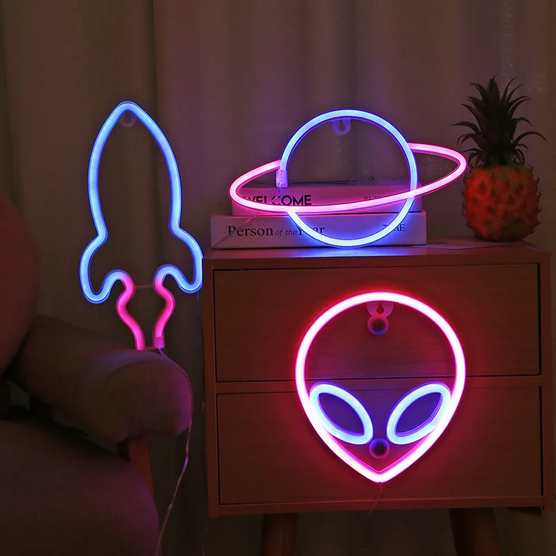 C2 LED Neon Novelly Lamp Elliptical planet Shaped earth Sign Neon Home Decorative Wall Light Christmas Party Gift Room Lighting