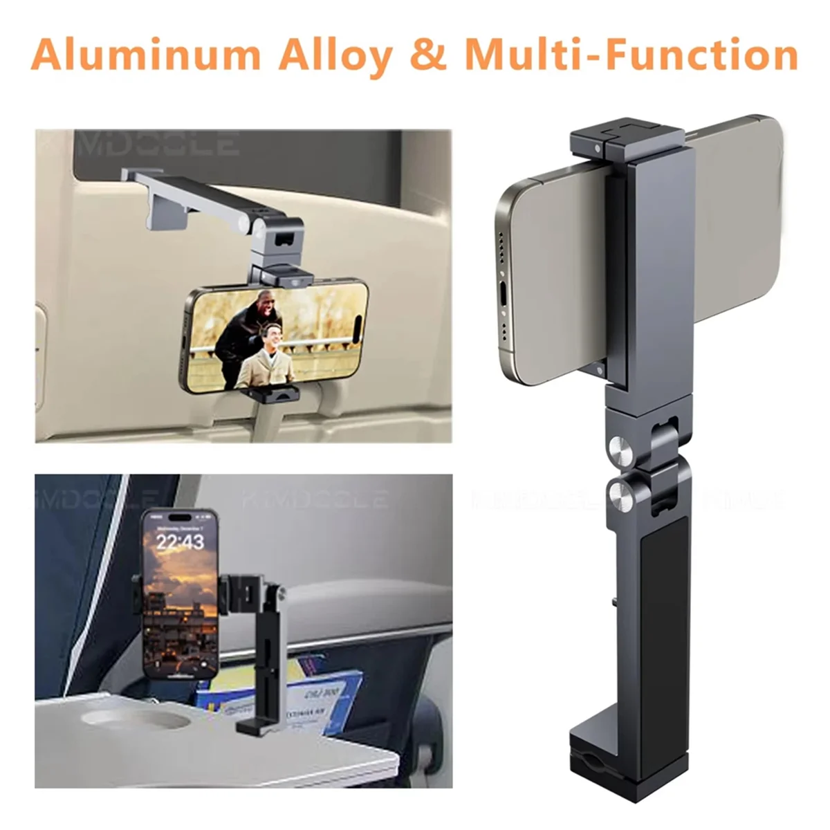ABNJ Airplane Phone Holder Travel Essentials Flexible Rotation HandFree Airplane Phone Mount Seat Smartphone Stand Silver