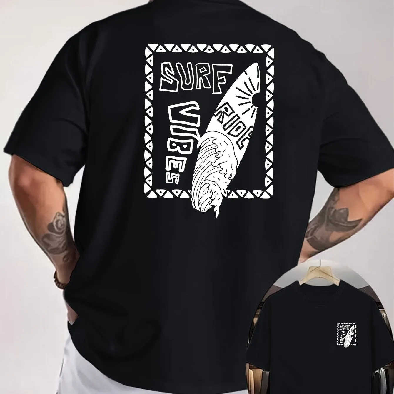 Surf Vibes Ride Graphic Tee Men's Vintage Cotton T-Shirt Casual Streetwear Short Sleeve Top