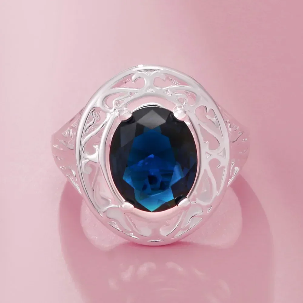 New Original 925 Sterling Silver classy Blue Crystal Oval rings For Women fashion wedding accessories Affordable Jewelry gifts