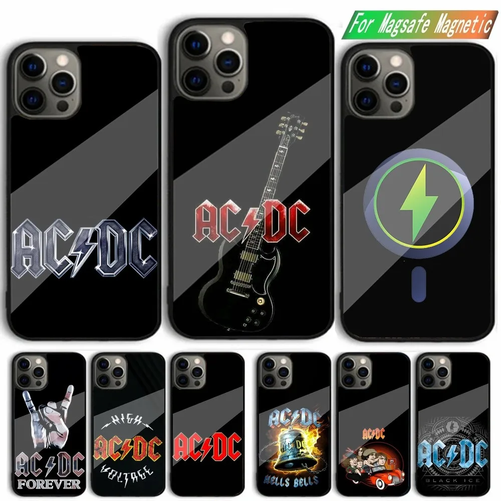 Music A-AC-DC Cool Phone Case For iPhone 15,14,13,12,11,Plus,Pro,Max Mini Magsafe Magnetic Wireless Charging