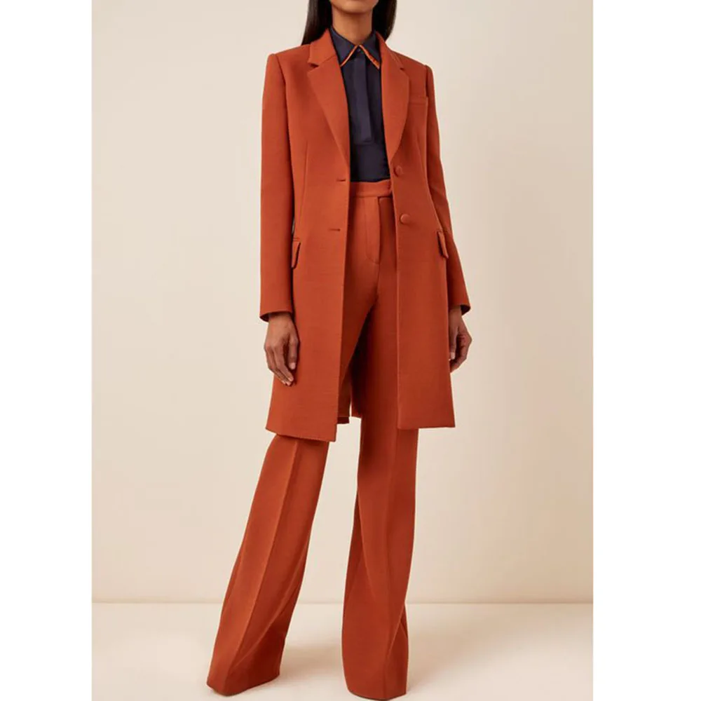 Smart Orange Red Winter Clothes Women Single Breasted 2 Pieces Jacket Pants Female Suits Formal Lady's Office Party Blazers Sets