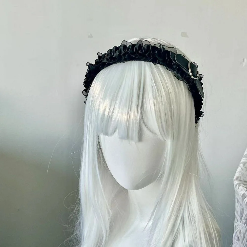 اليدوية النساء الفتيات الشرير الدانتيل عقال Y2K العصابات الشعر غطاء الرأس القوطية لوليتا تأثيري الشعر هوب الهيب إكسسوارات الشعر #2