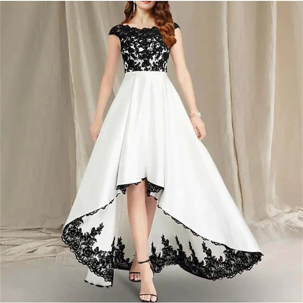 

Alicerb New A-Line Mother of the Bride Dress Elegant Jewel Neck Asymmetrical Floor Length Lace With Appliques Color Block 2024