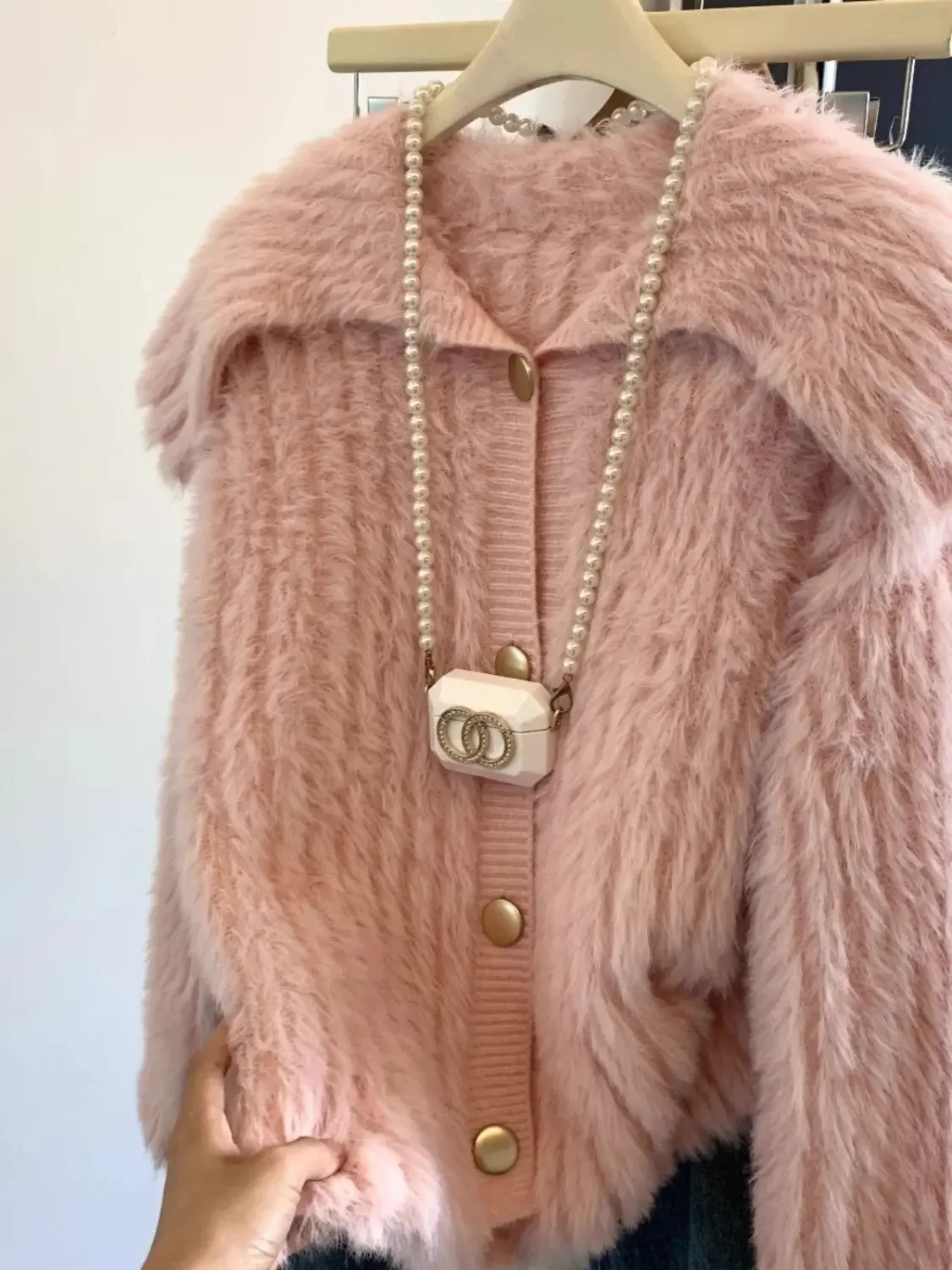 Mink coat, doll fur, lazy sweater, thick knit, autumn and winter new cardigan top, worn outside knitted cardigan 6