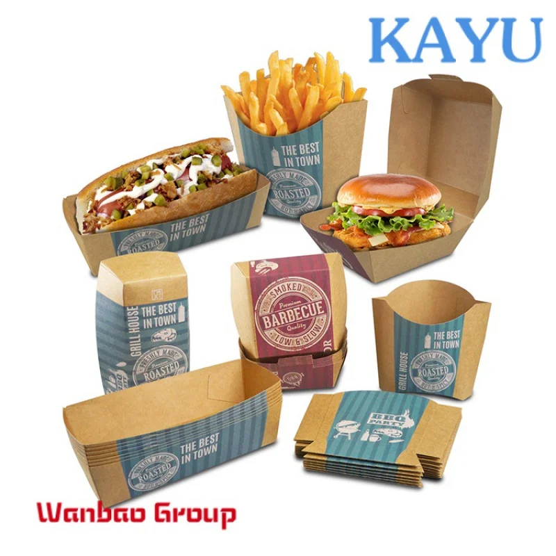 Custom  Custom design printed logo disposable mini cardboard corrugated  kraft lunch fries hot dog hamburger burger packaging pa