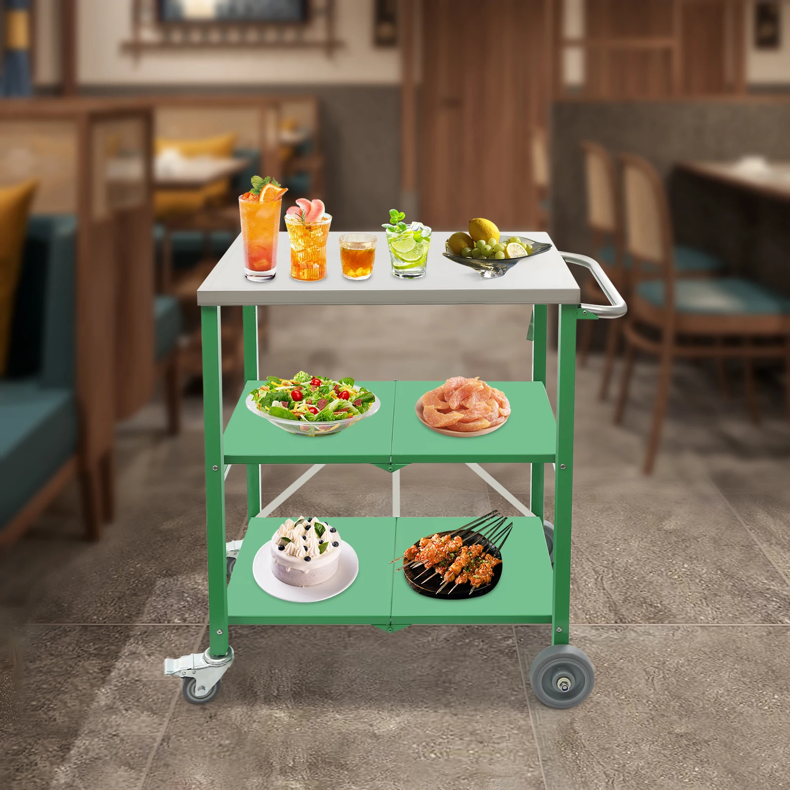 

3Tier Foldable Outdoor Cart 440LBS Heavy Duty Stainless Steel Hand Truck with Wheels for Outdoor Picnic, Home Storage