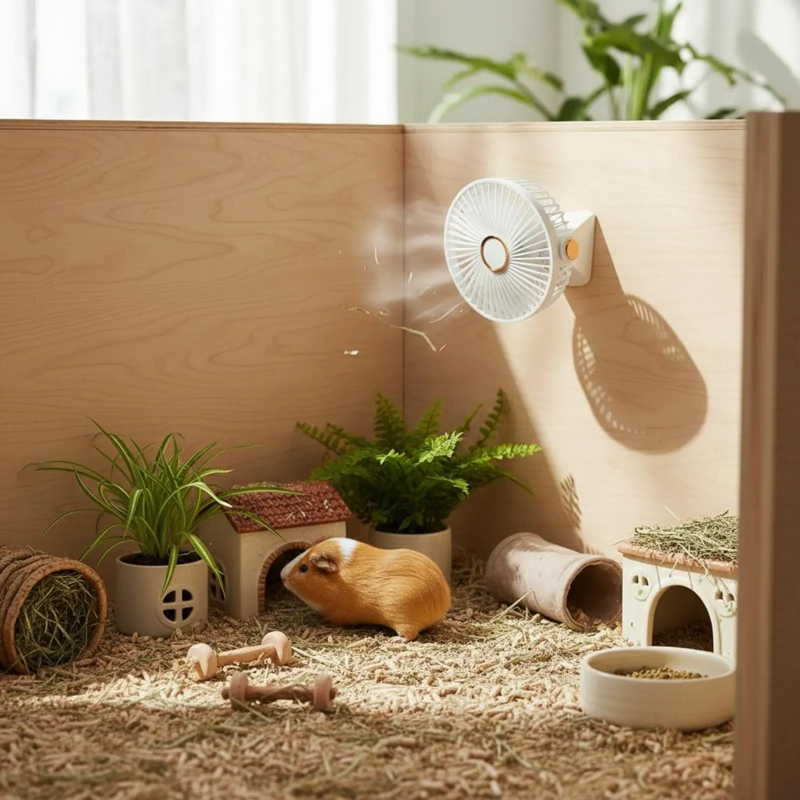 Hanging Enclosure Fan Easy to Install Rabbit Enclosure Fan Portable LED Ambient Light for Chinchillas