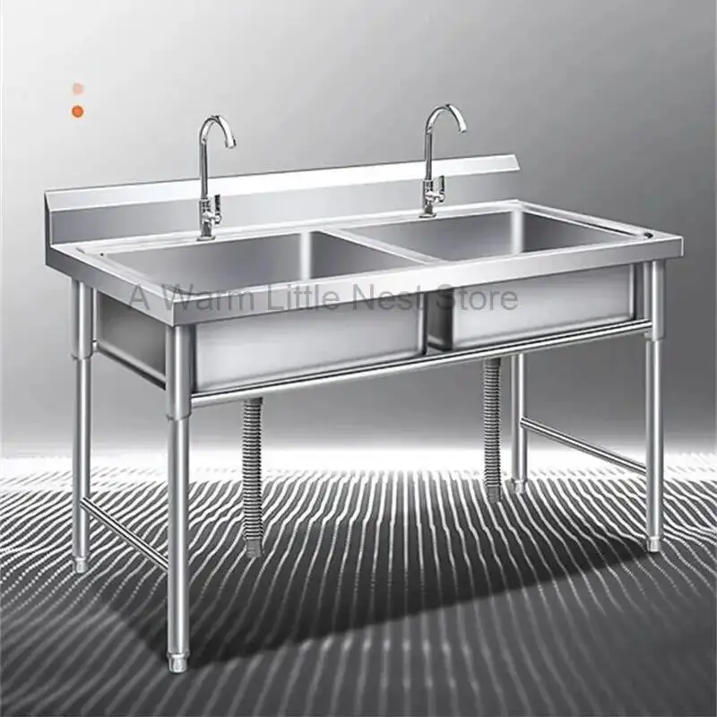 Stainless Steel Kitchen Sinks Floor-standing Multi-size Sink with Stand Commercial Kitchen Sink Wash Basin Kitchen Accessories