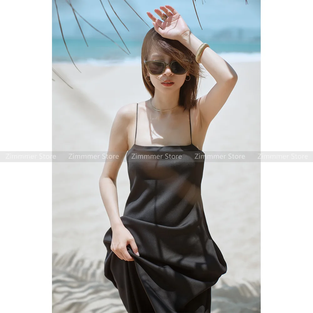 

Europe and the United States women's black halter dress female high-waisted backless minimalist niche slit A word long skirt