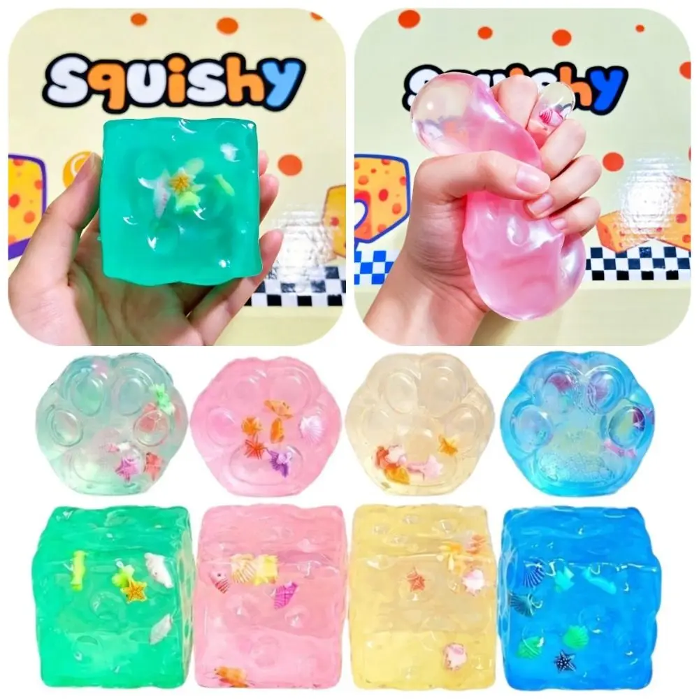 Novelty Ocean Theme Cheese Squeezed Cube Moldable Soft Cheese Pinch Anxiety Relief 6cm Cat Paw Squishy Toy Office Desk Toy