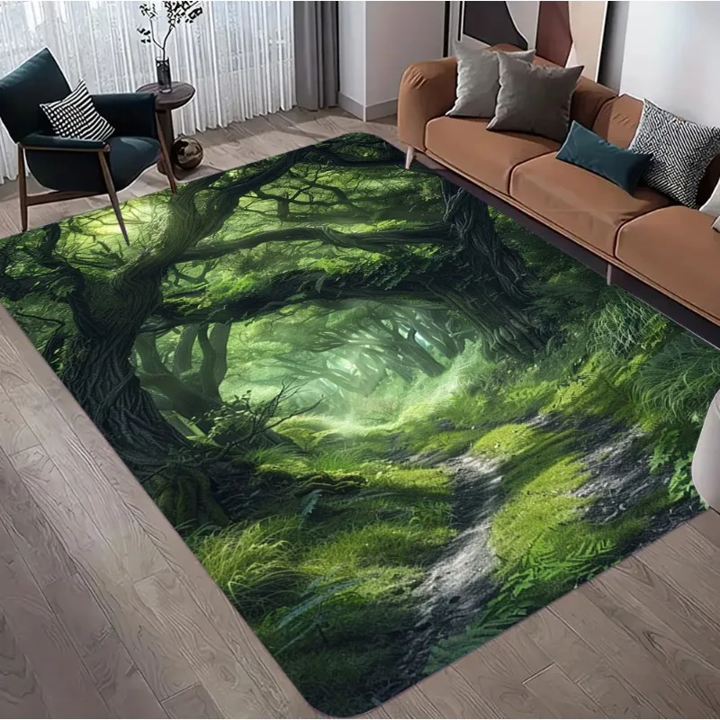 3D Optical Illusion Forest Print Carpet Green Tree Road Nature Pattern Home Decor Rug Soft Non-slip Mat for Living Room Bedroom