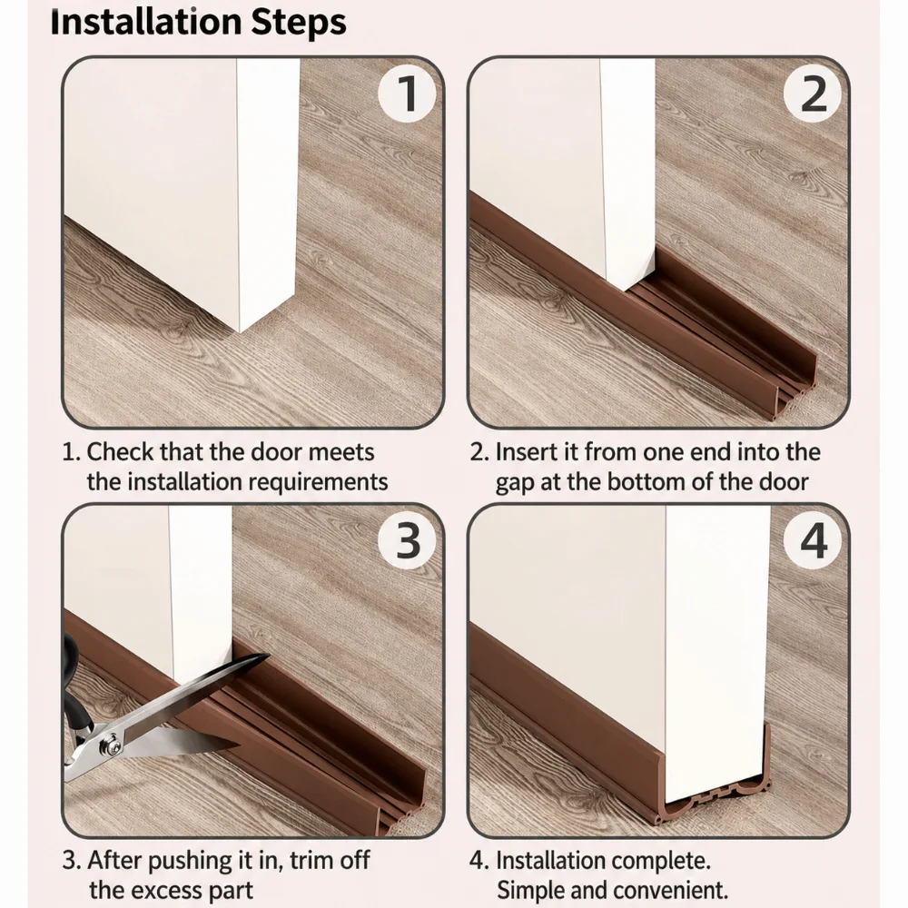 Easy Stick Mount 96*5cm PVC Door Seal Sound Isolate Gap Fill Bottom Strip Flexible Strip Wind Stop Gap Block Gear Indoor Room