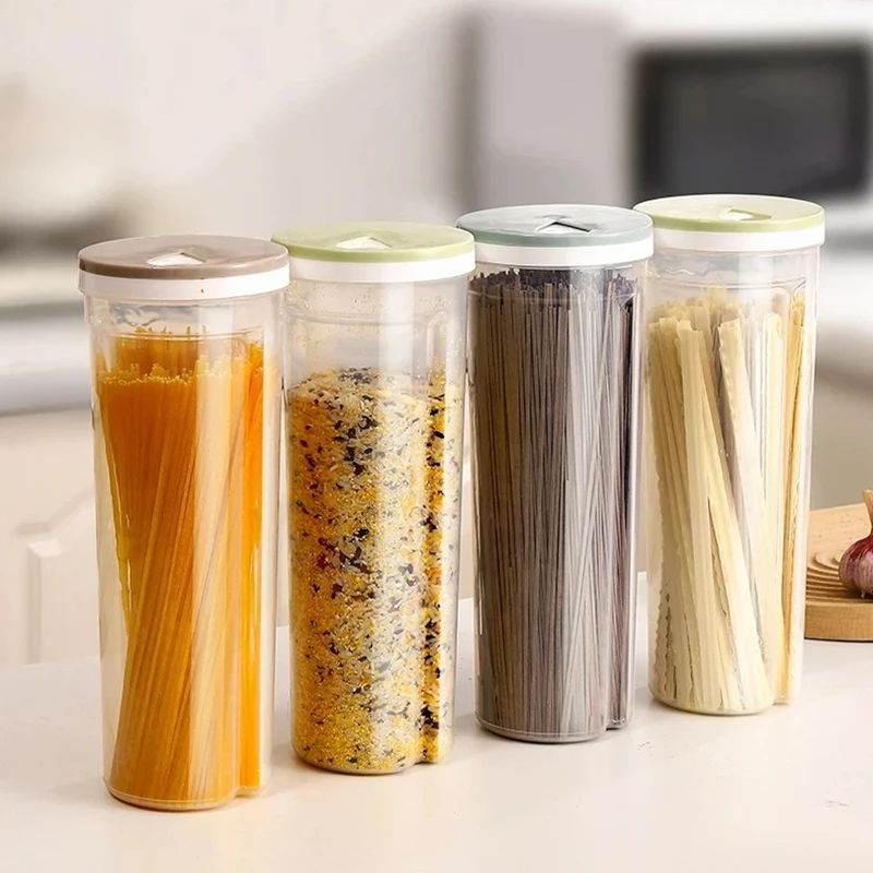 3Pcs Noodles Jars Transparent Box Large Capacity Sealed Jar Kitchen Organizer Moisture-proof Grain Noodles Storage Jar Round Can